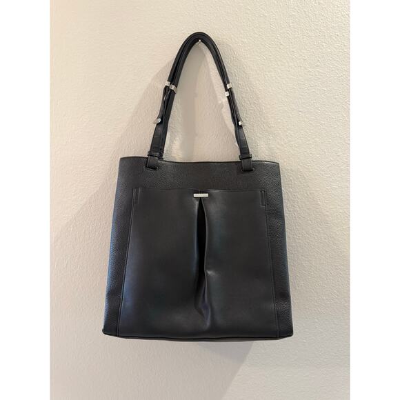 Calvin Klein Black Nickel North South Tote Vegan Leather Snap Purse - Picture 1 of 6
